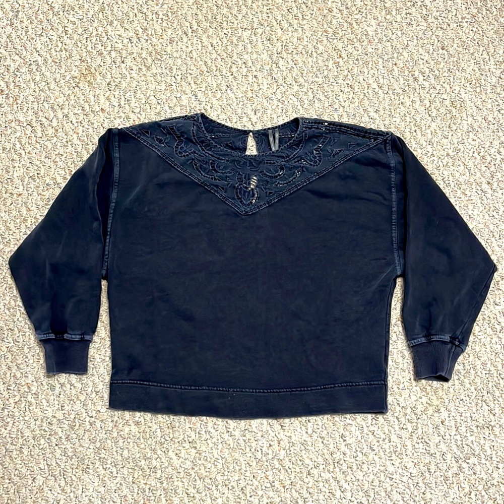 Anthropology cotton lace collar sweatshirt